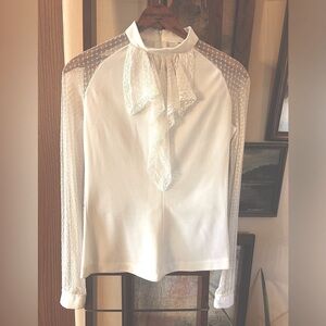 Vintage 80’s Frederick's of Hollywood Cascade Collar Blouse w Mesh Sleeves XS